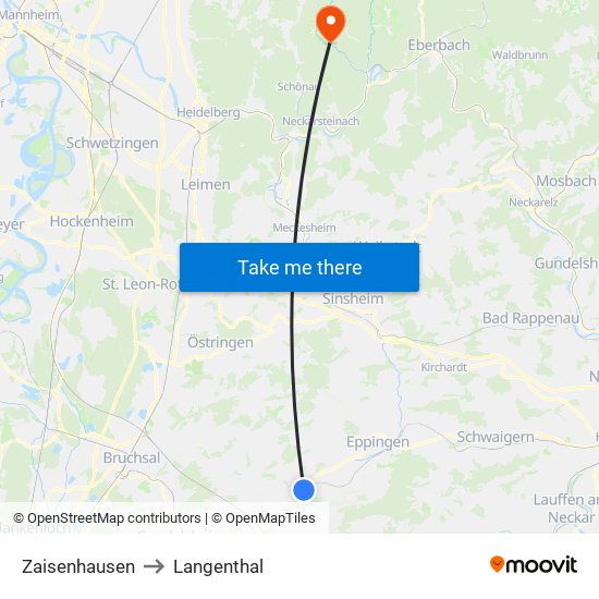 Zaisenhausen to Langenthal map