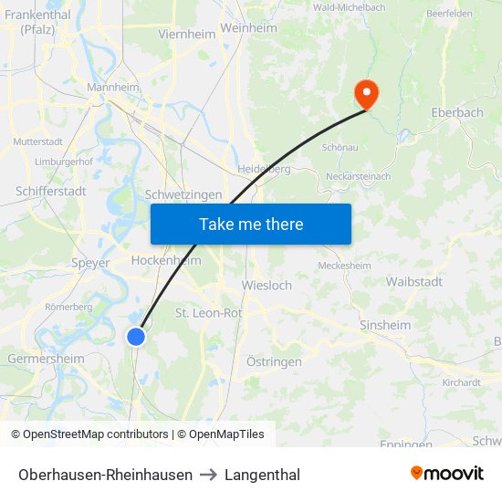 Oberhausen-Rheinhausen to Langenthal map