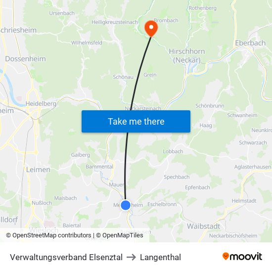 Verwaltungsverband Elsenztal to Langenthal map