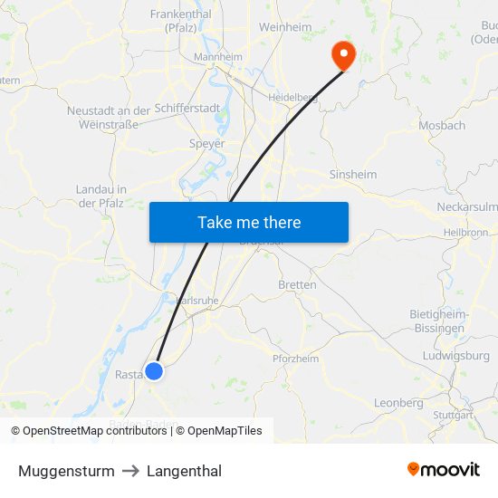 Muggensturm to Langenthal map