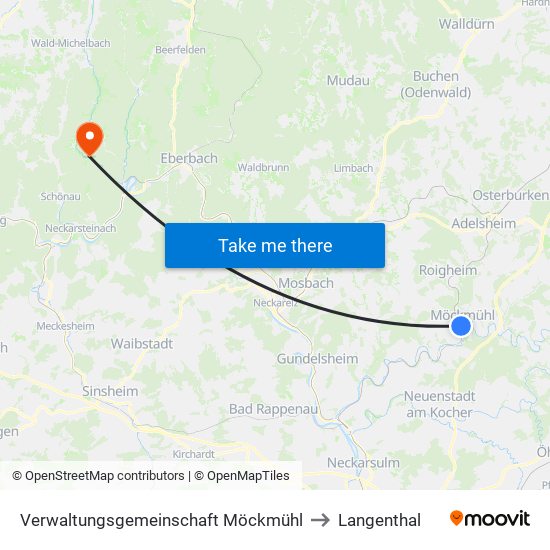 Verwaltungsgemeinschaft Möckmühl to Langenthal map