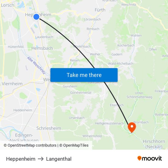 Heppenheim to Langenthal map