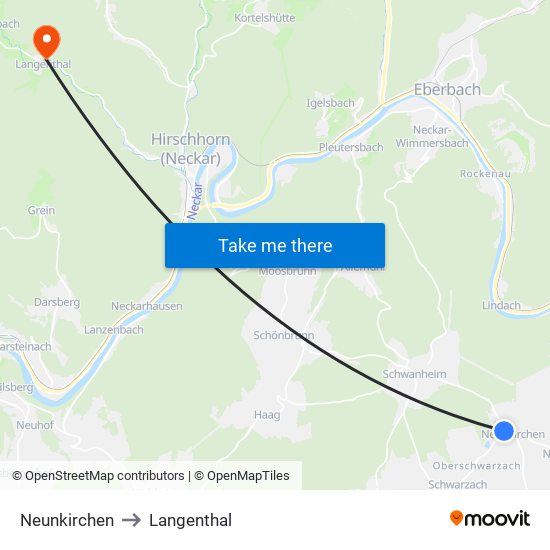 Neunkirchen to Langenthal map