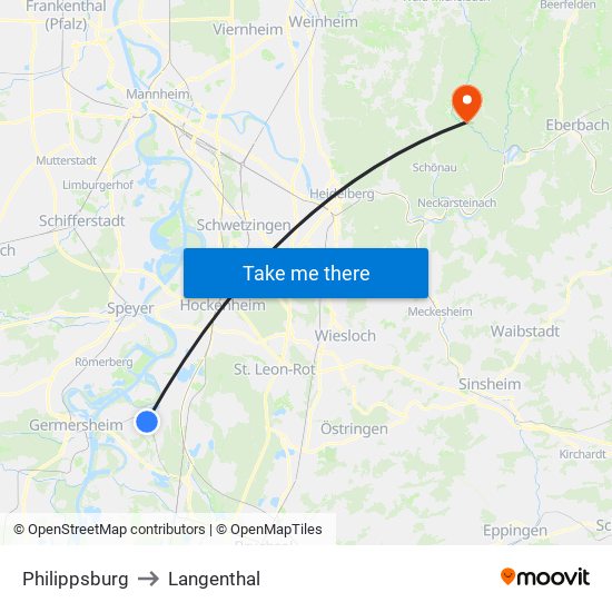 Philippsburg to Langenthal map
