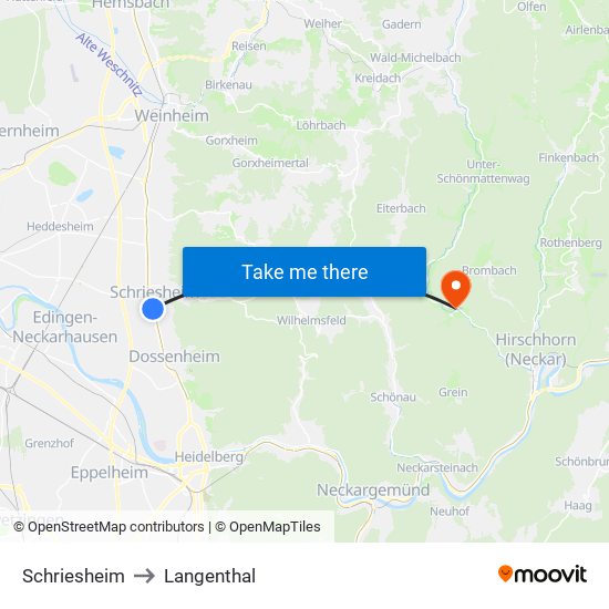 Schriesheim to Langenthal map