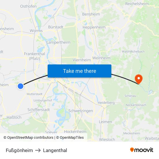 Fußgönheim to Langenthal map