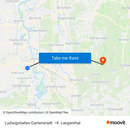 Ludwigshafen-Gartenstadt to Langenthal map