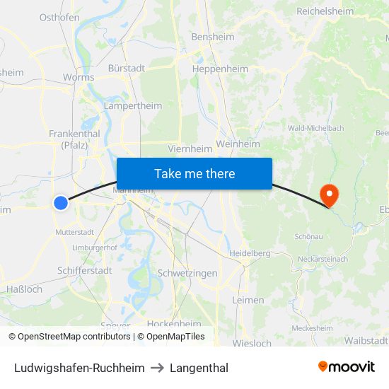 Ludwigshafen-Ruchheim to Langenthal map