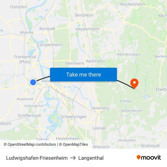 Ludwigshafen-Friesenheim to Langenthal map