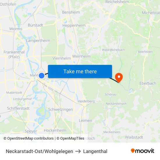 Neckarstadt-Ost/Wohlgelegen to Langenthal map