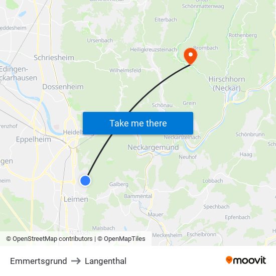 Emmertsgrund to Langenthal map
