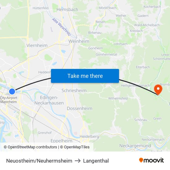 Neuostheim/Neuhermsheim to Langenthal map
