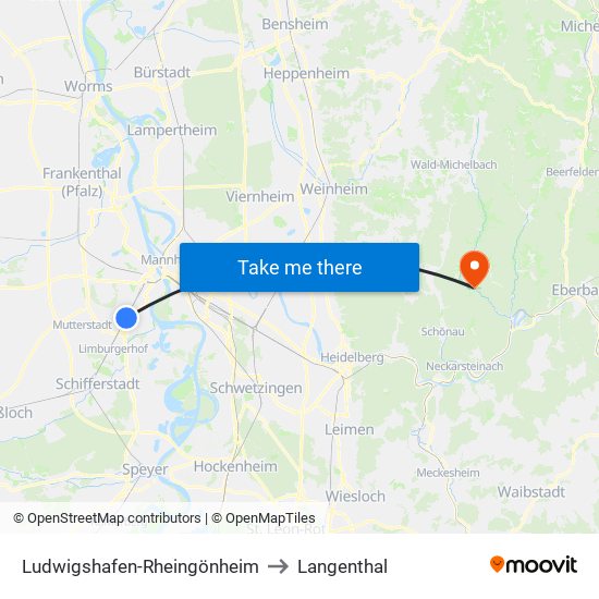 Ludwigshafen-Rheingönheim to Langenthal map