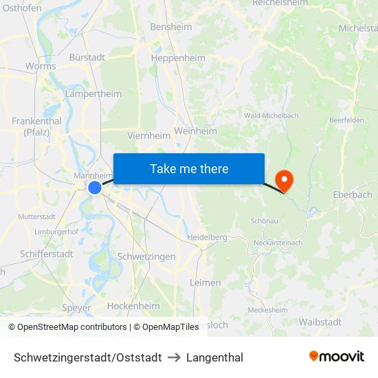 Schwetzingerstadt/Oststadt to Langenthal map