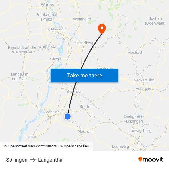 Söllingen to Langenthal map