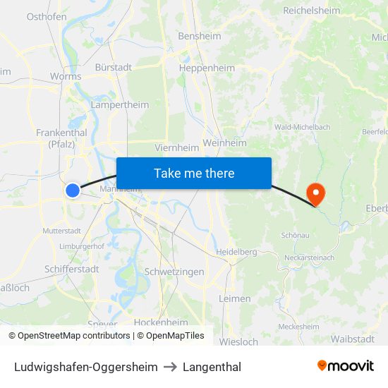 Ludwigshafen-Oggersheim to Langenthal map