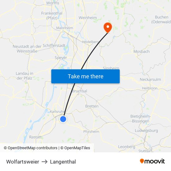 Wolfartsweier to Langenthal map