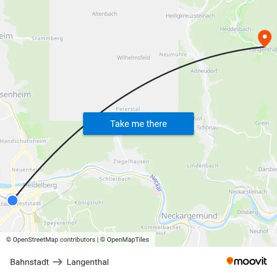 Bahnstadt to Langenthal map