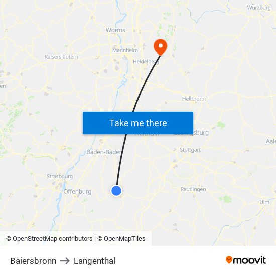 Baiersbronn to Langenthal map