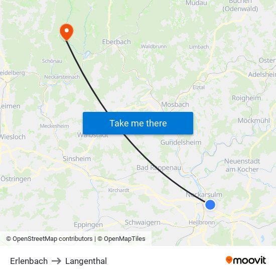 Erlenbach to Langenthal map