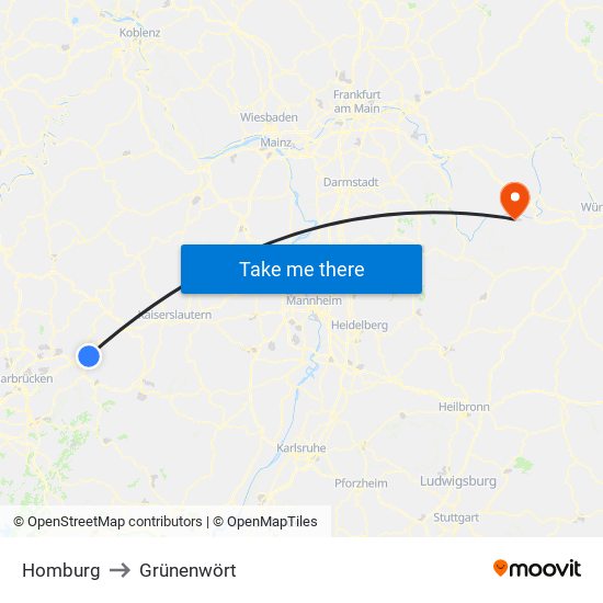 Homburg to Grünenwört map