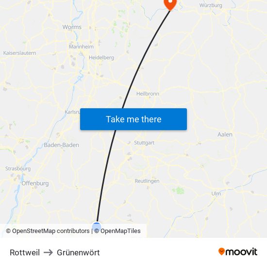 Rottweil to Grünenwört map