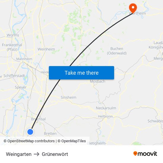 Weingarten to Grünenwört map