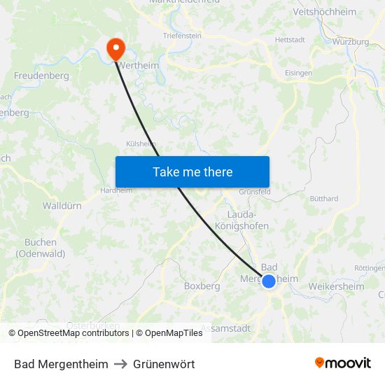 Bad Mergentheim to Grünenwört map