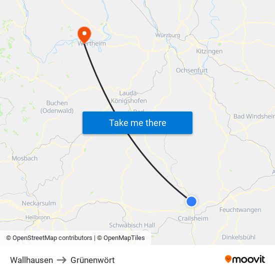 Wallhausen to Grünenwört map