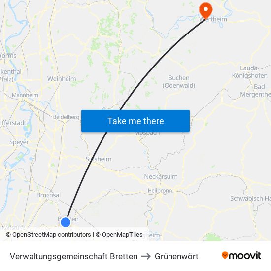 Verwaltungsgemeinschaft Bretten to Grünenwört map