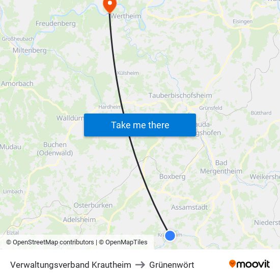 Verwaltungsverband Krautheim to Grünenwört map