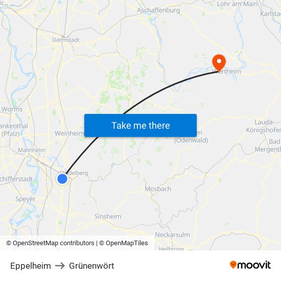 Eppelheim to Grünenwört map