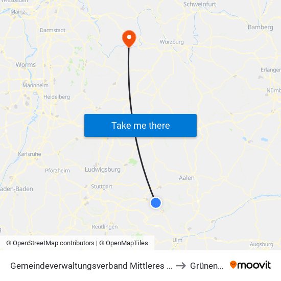 Gemeindeverwaltungsverband Mittleres Fils-Lautertal to Grünenwört map