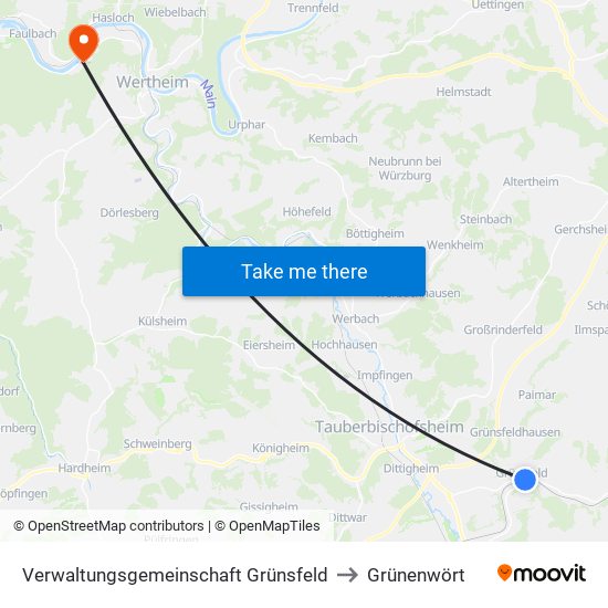 Verwaltungsgemeinschaft Grünsfeld to Grünenwört map