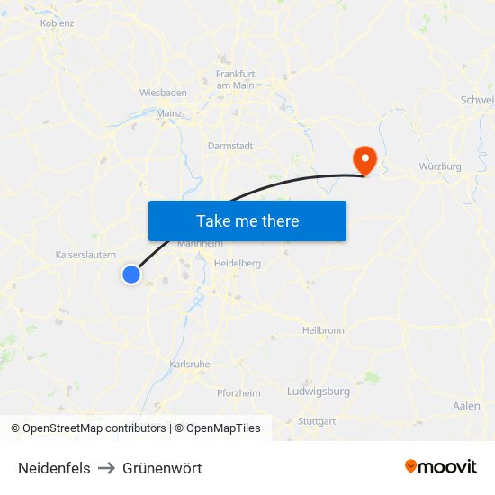 Neidenfels to Grünenwört map