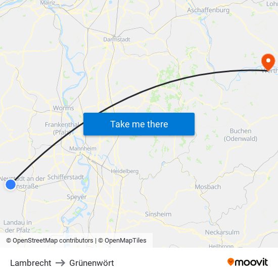 Lambrecht to Grünenwört map