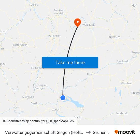 Verwaltungsgemeinschaft Singen (Hohentwiel) to Grünenwört map