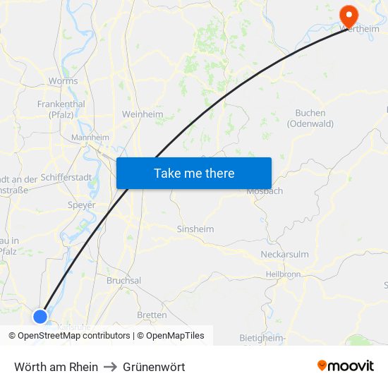 Wörth am Rhein to Grünenwört map