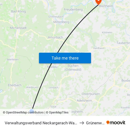 Verwaltungsverband Neckargerach-Waldbrunn to Grünenwört map