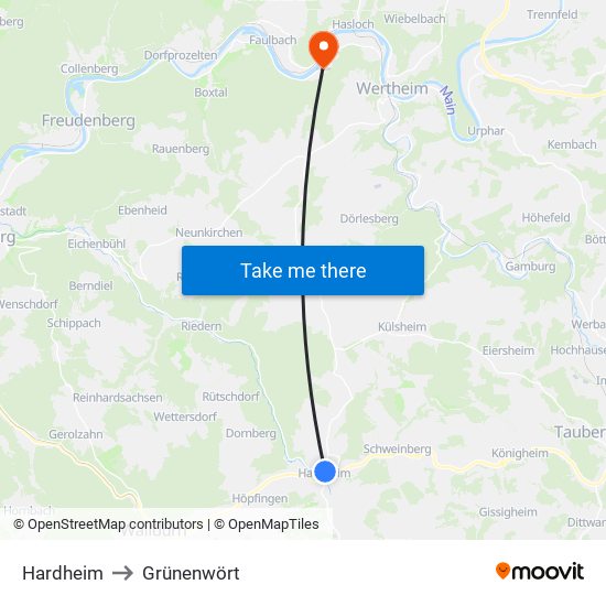 Hardheim to Grünenwört map