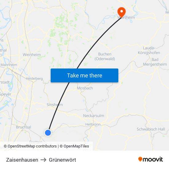 Zaisenhausen to Grünenwört map