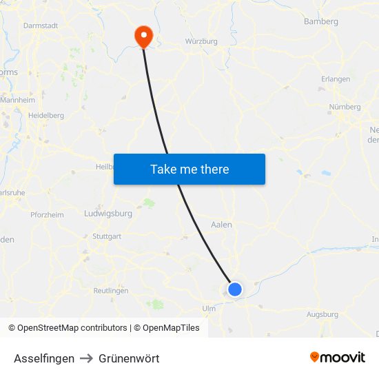 Asselfingen to Grünenwört map