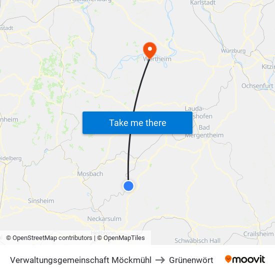 Verwaltungsgemeinschaft Möckmühl to Grünenwört map