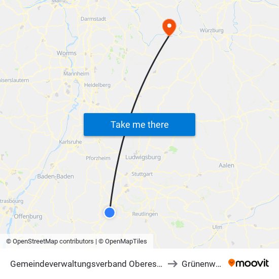 Gemeindeverwaltungsverband Oberes Gäu to Grünenwört map