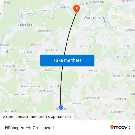 Höpfingen to Grünenwört map