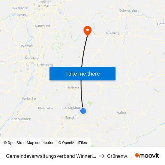 Gemeindeverwaltungsverband Winnenden to Grünenwört map