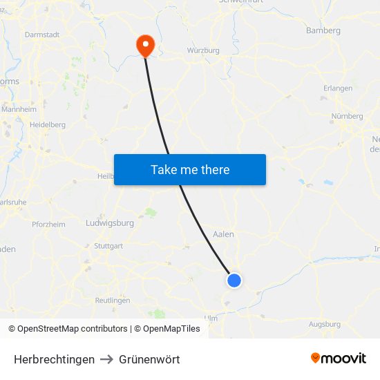 Herbrechtingen to Grünenwört map