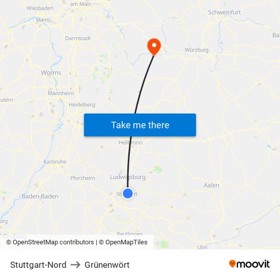 Stuttgart-Nord to Grünenwört map