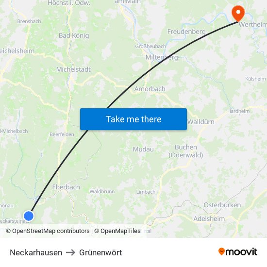 Neckarhausen to Grünenwört map