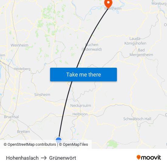 Hohenhaslach to Grünenwört map
